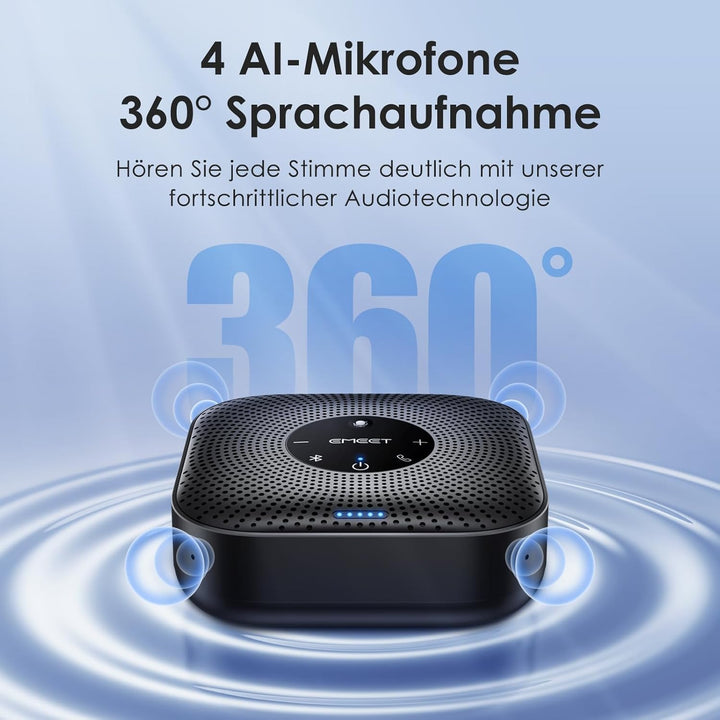 EMEET Konferenzlautsprecher M0 Plus,4 AI Mikrofon Arrays für 360° Raumabdeckung,PC Freisprecheinrich