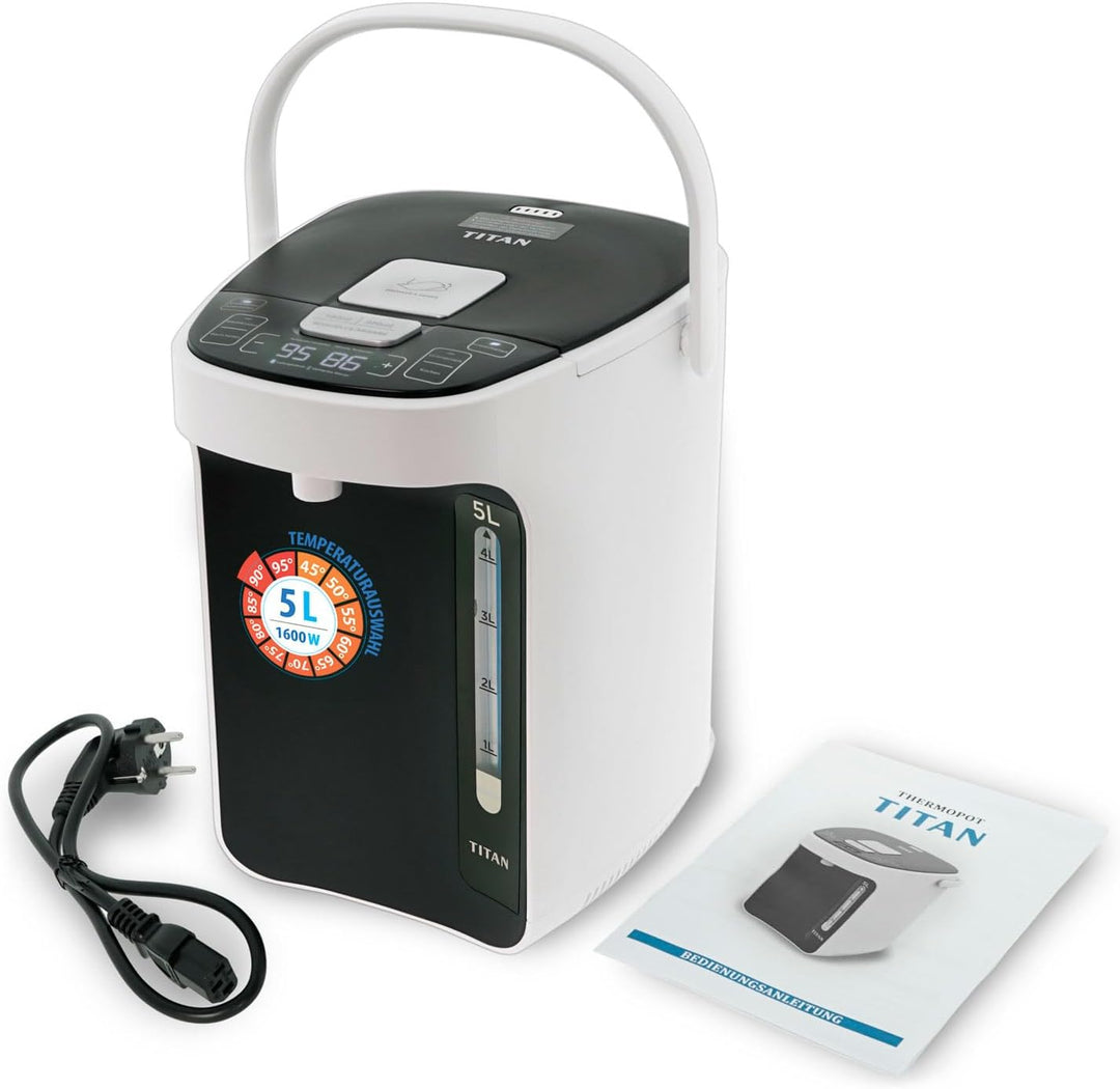 TITAN 2.1: Thermopot 5 Liter, Heisswasserspender 45-95 °C einstellbar, Thermoskanne, Teekocher mit K