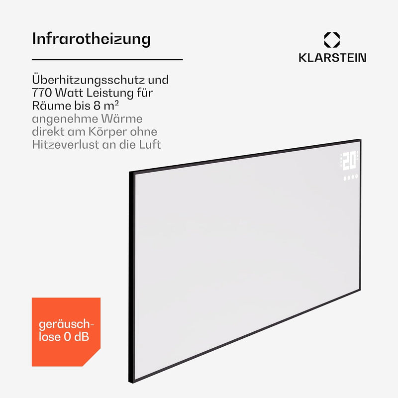 Klarstein Infrarotheizung mit Thermostat, 770W Elektroheizung, Smart Home Bild-Infrarotheizung zur W