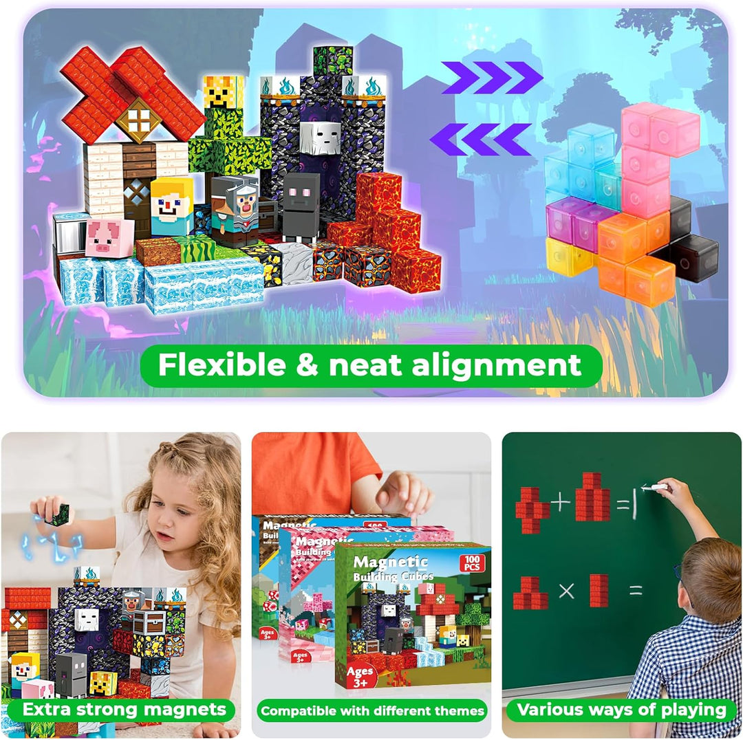 Goody King Magnetische Bausteine 100 Teile Wald-Portal Set - Magnetbausteine für Kinder mit Lava, Wa