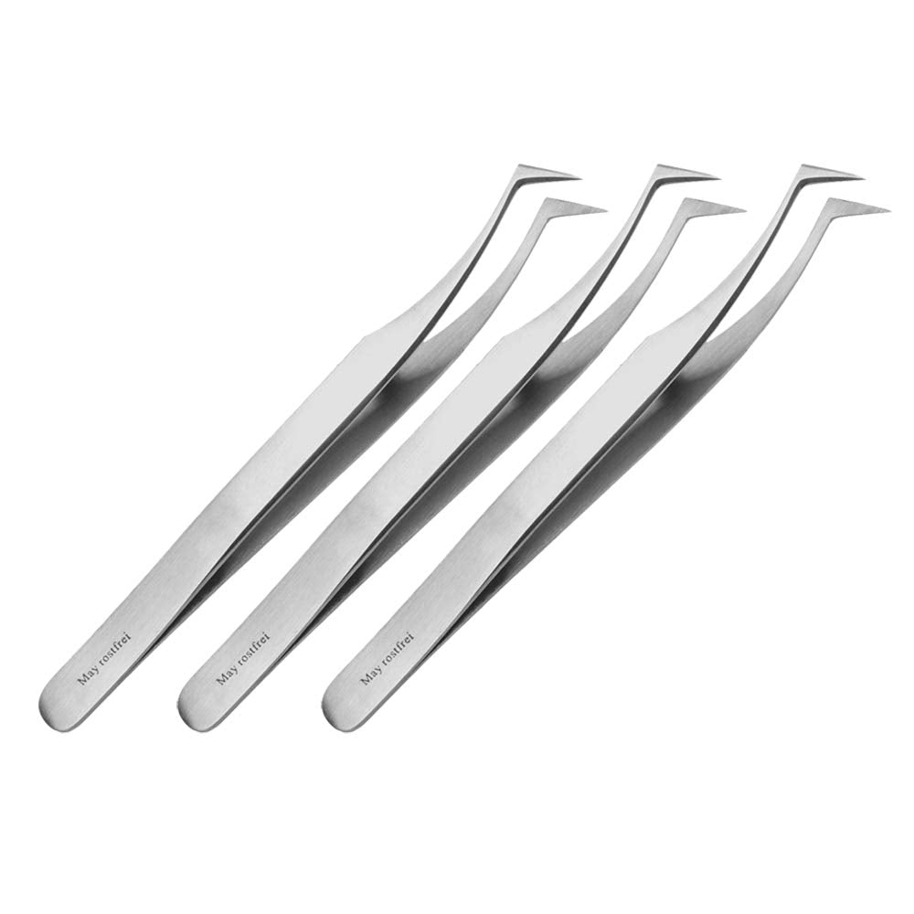 May - Set 3x technische Pinzette gebogen und spitz - Modellbau Pinzette - Uhrmacherpinzette - Elektr