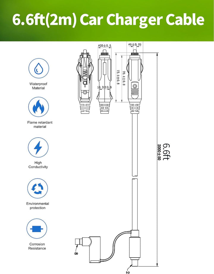 Lonnky 12V-24V Auto-Ladegerät DC7909/DC8020 Zigarettenanzünder-Ladekabel, kompatibel mit BLUETTI EB3