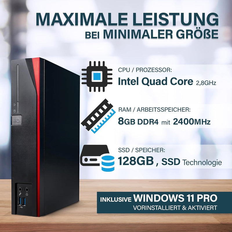 Fujitѕu - Schneller Mini PC mit Intel Quad Core - Silent Desktop Computer + Multimedia Rechner bis z