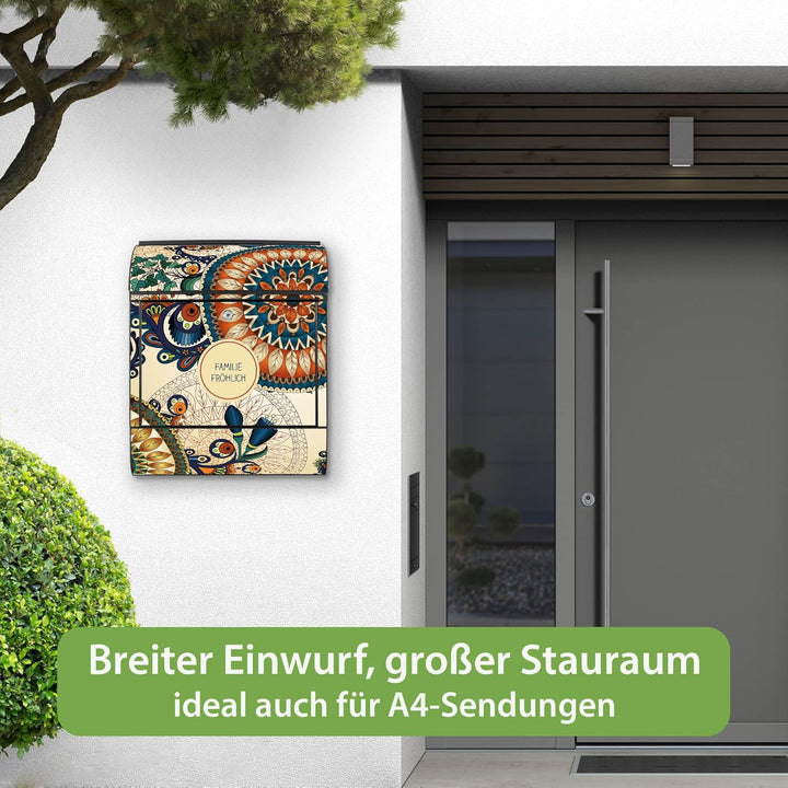 banjado Design Briefkasten personalisiert 38,5x46,5x13cm & 2 Schlüssel - Briefkasten Stahl Schwarz Z