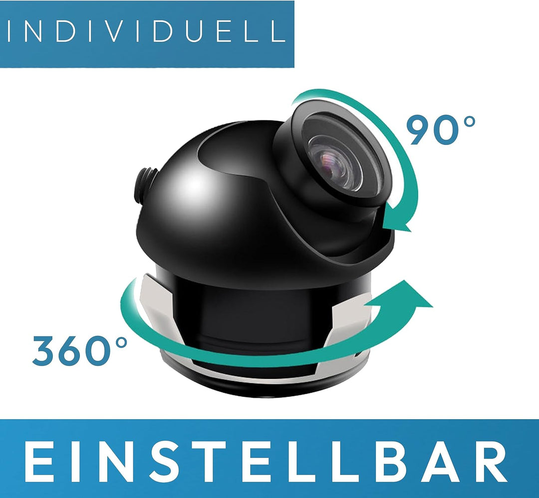 VSG24 Mini Rückfahrkamera Pilot, Kleine Kamera inkl. Verlängerungskabel, Distanzlinien-Anzeige, Flex