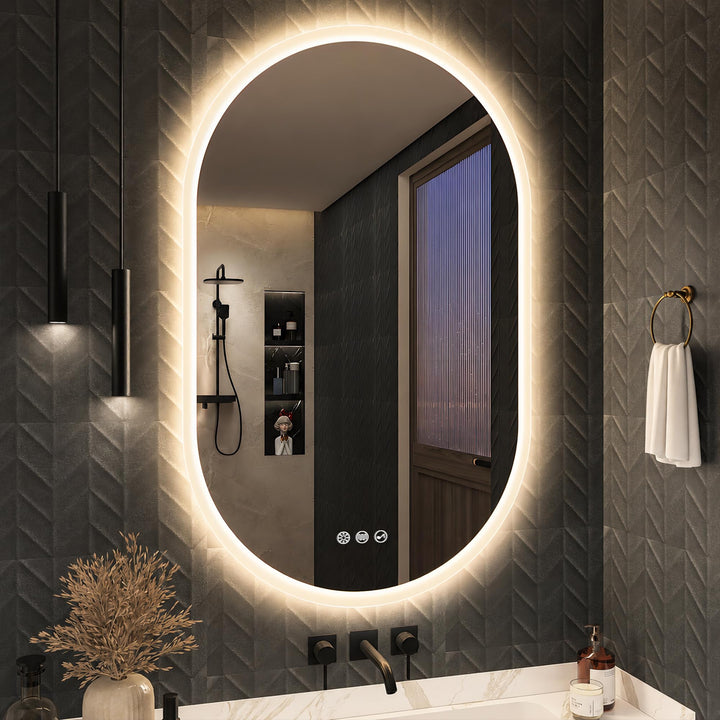 S'bagno Badspiegel-mit-Beleuchtung 100x60cm, Oval-Badezimmerspiegel-mit-Beleuchtung und Bluetooth, E