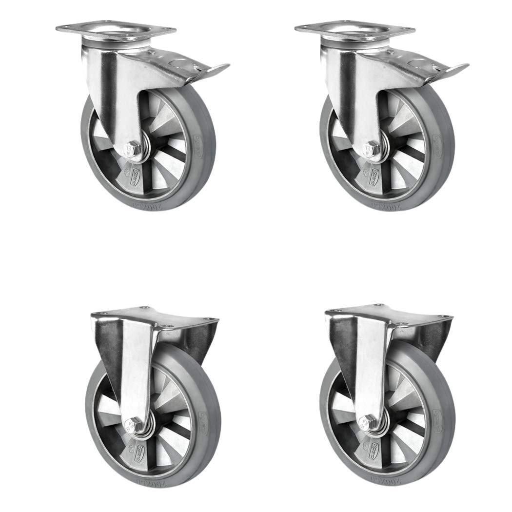 CASCOO SETTHFH125BAF2D0N Rollensatz 2 Lenkrollen mit Feststeller, 2 Bockrollen, Aluminiumfelge, Elas