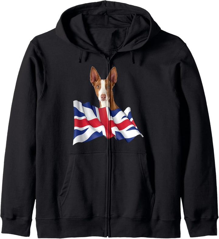 Union Jack Flag Dog Ibizan Hound Kapuzenjacke