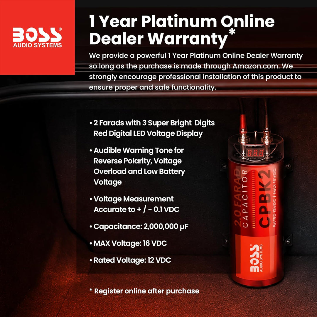 BOSS AUDIO CPBK2 2 Farad Kondensator Standardverpackung, Standardverpackung