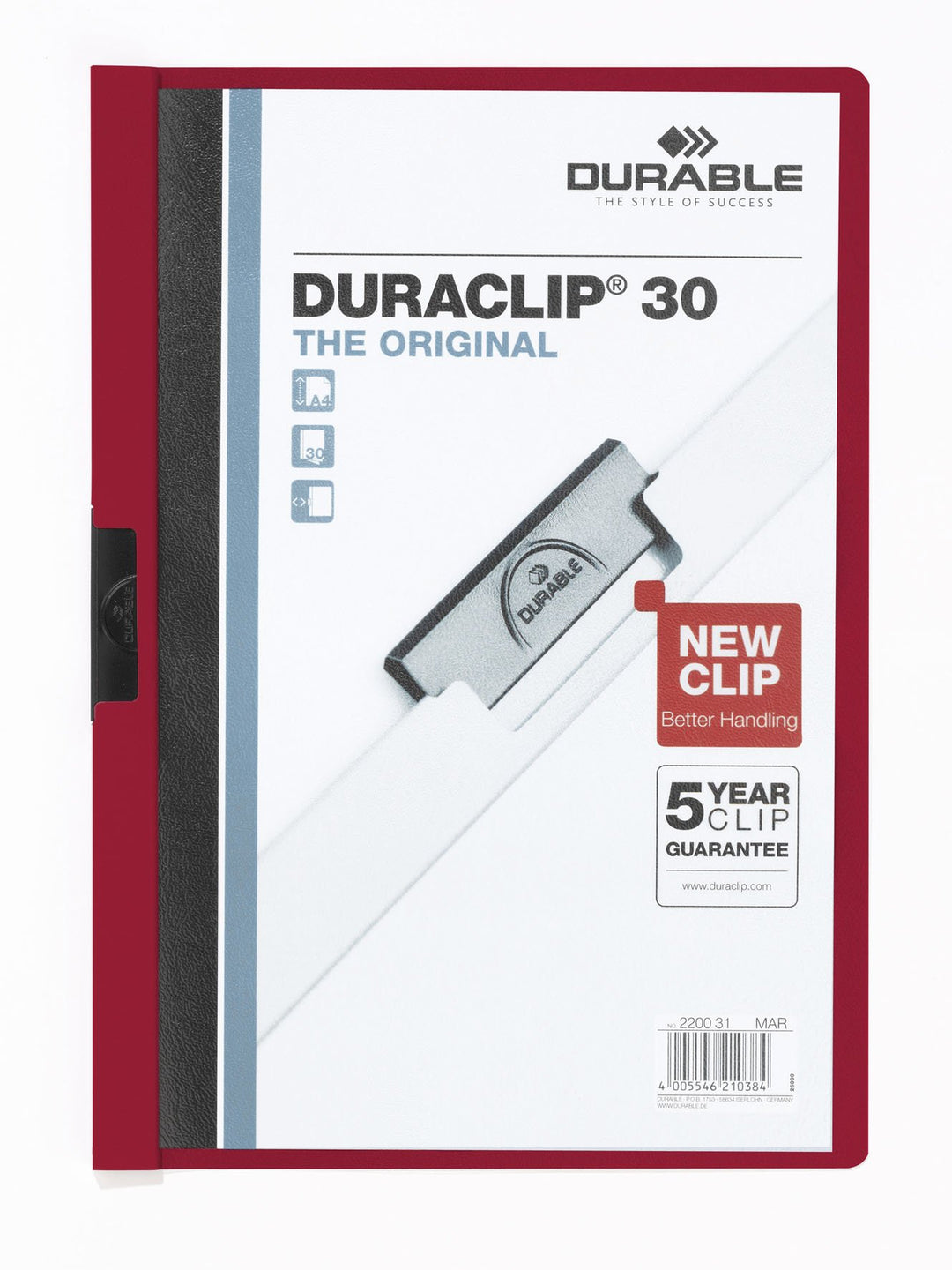 Durable Klemm-Mappe Duraclip Original 30 (für 1-30 Blatt A4), 25 Stück, aubergine/dunkelrot, 220031