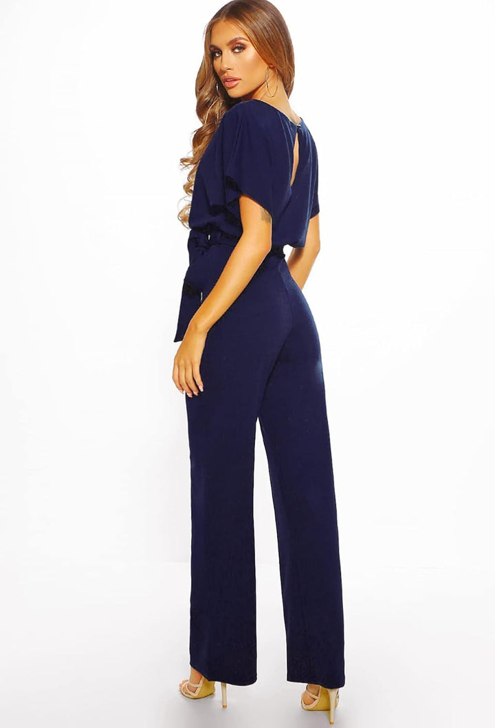 Walant Damen-Jumpsuit, kurzärmlig, Rundhalsausschnitt, einfarbig, Strampler Jumpsuit, Sommer, schick