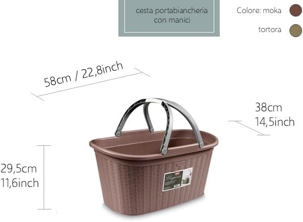 Stefanplast Elegance Wäschekorb, Kunststoff, Taupe, 38 x 58 x 28 cm Single, Single