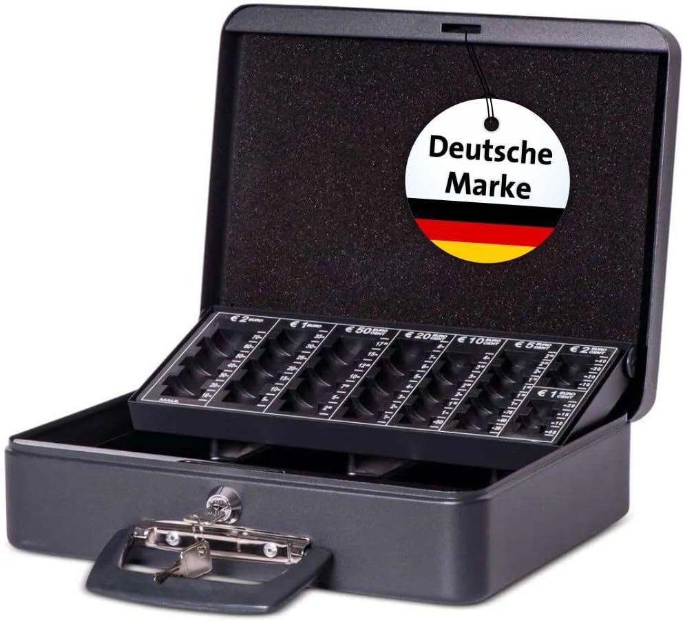MAUL Geldkassette mit Zähleinsatz aus Stahl | abschliessbar | herausnehmbares Scheinfach | tragbare