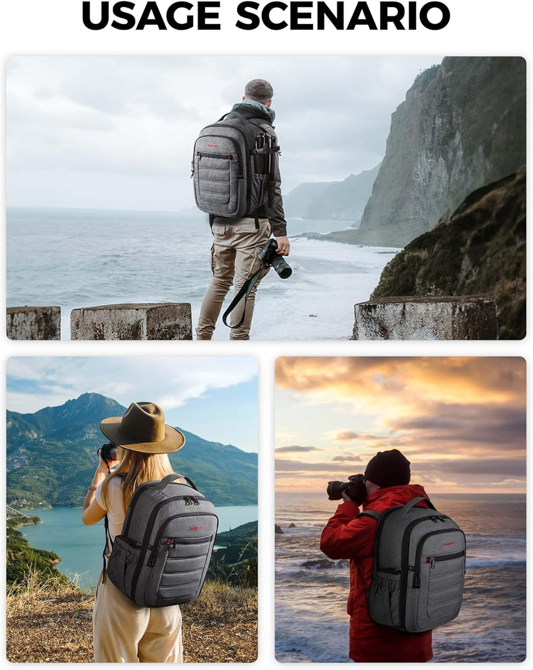 bagsmart Kamerarucksack Spiegelreflex Kameratasche für Fotografen, Wasserdichter Fotografie Reiseruc