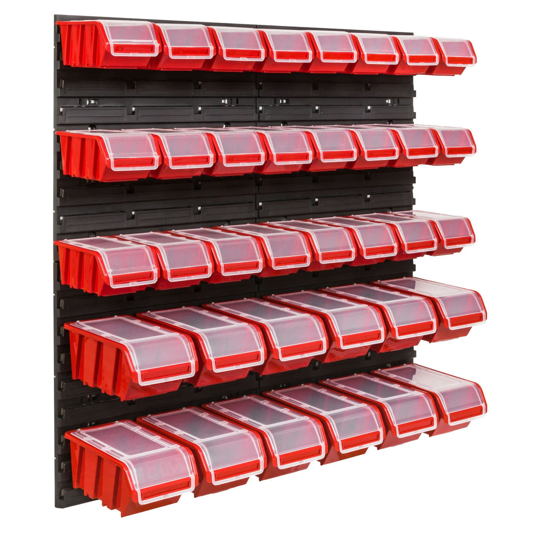 Lagersystem Werkstattregal | 78 x 78 cm | 36 stck. Box | Wandregal mit Stapelboxen - Wandplatten Ext