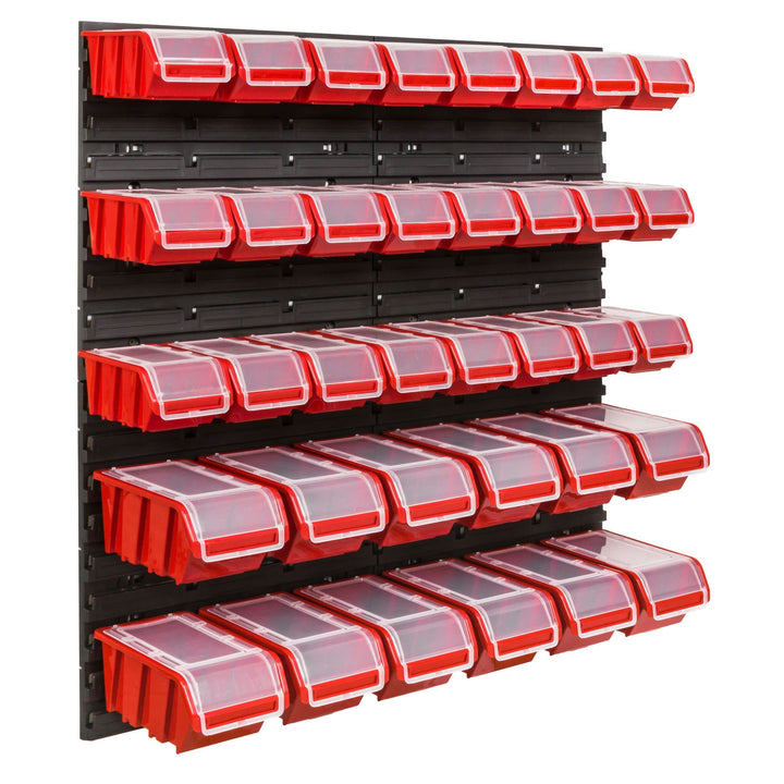Lagersystem Werkstattregal | 78 x 78 cm | 36 stck. Box | Wandregal mit Stapelboxen - Wandplatten Ext