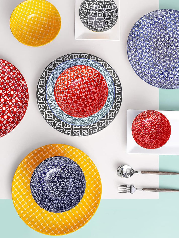 DOWAN 27cm Speiseteller Keramik, Essteller Set 6 Stück, Tellerset Bunt Gross, Porzellan Pasta Salatt