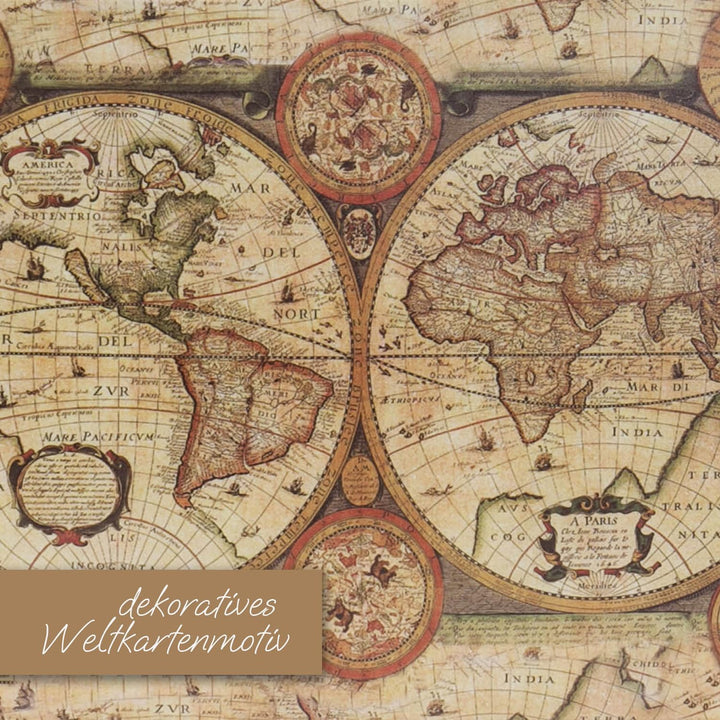 HMF VKO104 Vintage Koffer aus Holz | 44 x 32 x 16 cm | Gross | Deko Weltkarte Farbe 44 cm Weltkarte