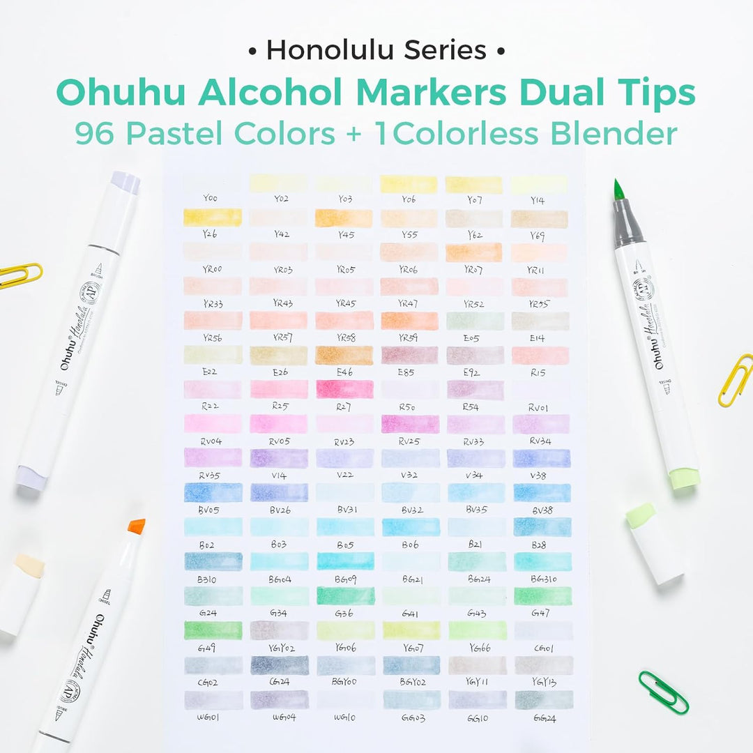 Ohuhu Marker Stifte Pastel mit 96 Farben, doppelseitige Farbspitze Brush Marker für Entwürfe und Com