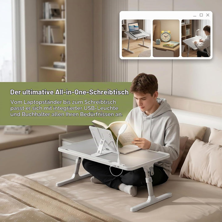 Laptop Tisch für Bett,Laptop Tisch für Sofa,Höhen- und Neigungsverstellbarer,Betttisch Klappbar mit