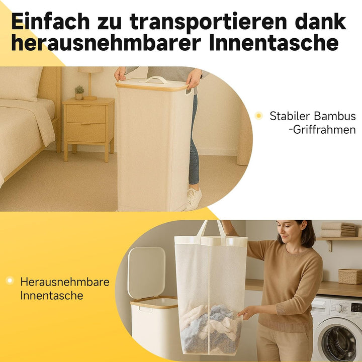 100L Extra grosser faltbarer Wäschekorb mit Deckel - Wäschekorb für schmutzige Kleidung & zusammenkl