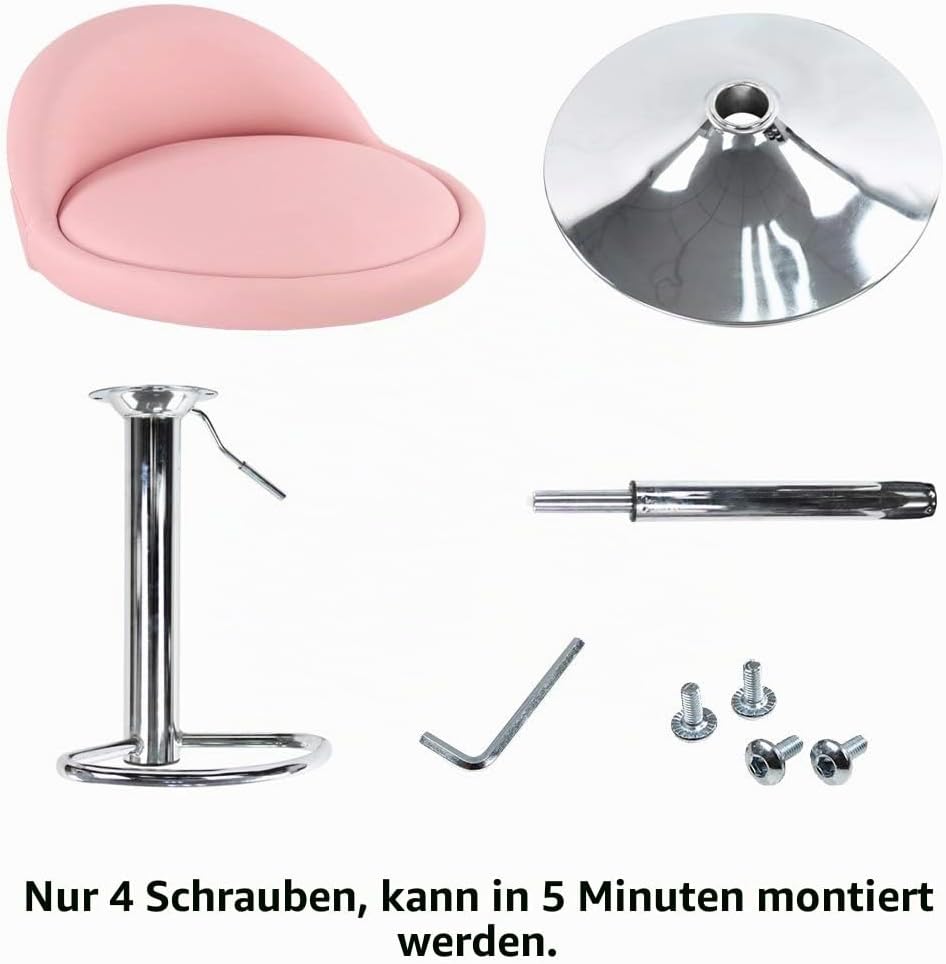 KKTONER Barhocker Tresenhocker höhenverstellbar 60-80cm mit Fussstütze PU Leder Rosa, Rosa