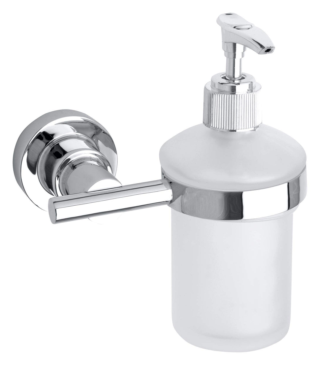 tesa LUUP Seifenspender-Set, satiniertes Glas und verchromter Edelstahl - Flüssigseifenspender zur W