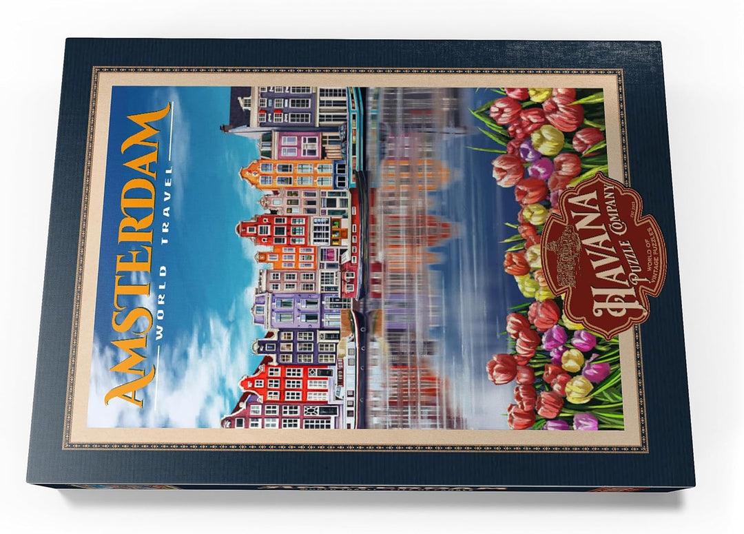 Amsterdam, Niederlande - Stadt der Grachten, Vintage Travel Poster - Premium 1000 Teile Puzzle - MyP