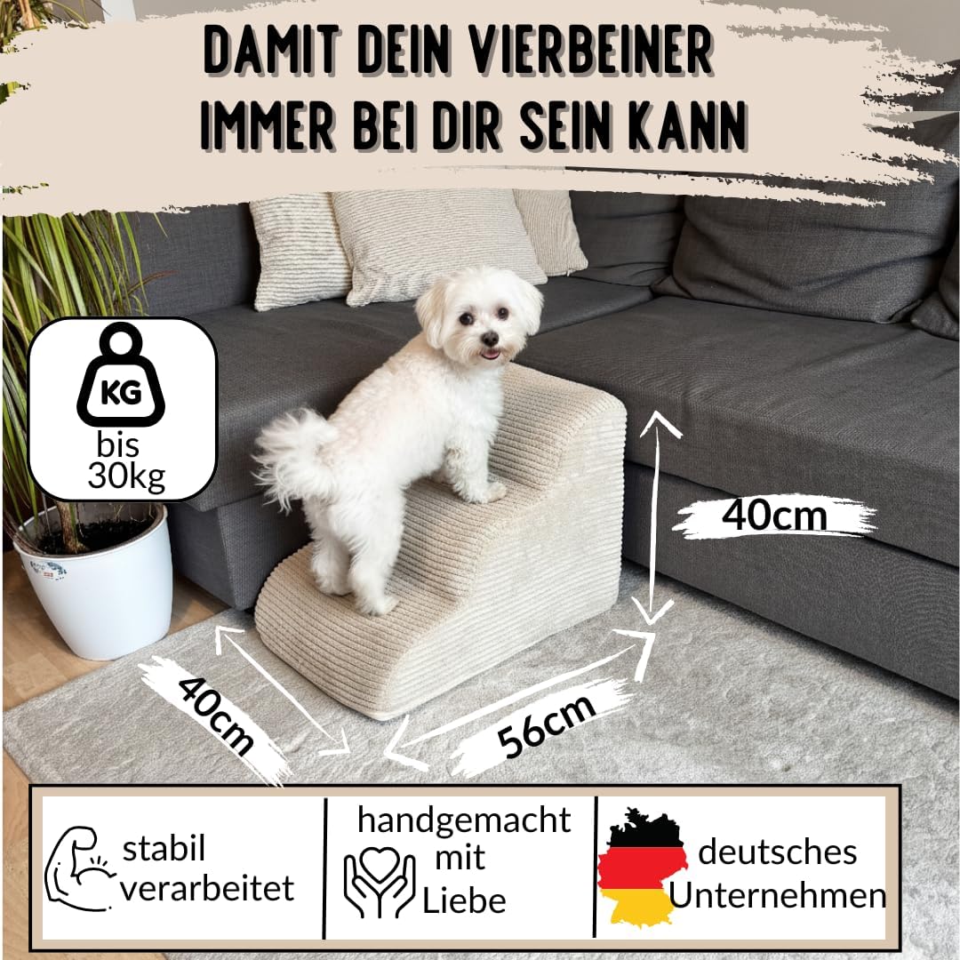 Hundetreppe Cord beige Hunderampe aus Schaumstoff - Katzentreppe - Tiertreppe - Haustiertreppe - Hun