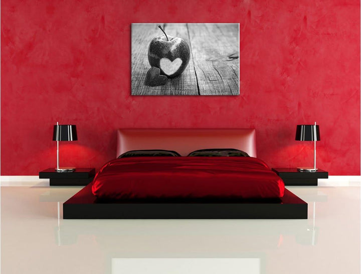 Pixxprint Herzschnitzerei in Apfel als Leinwandbild/Grösse: 100x70 / Wandbild/Kunstdruck/fertig besp