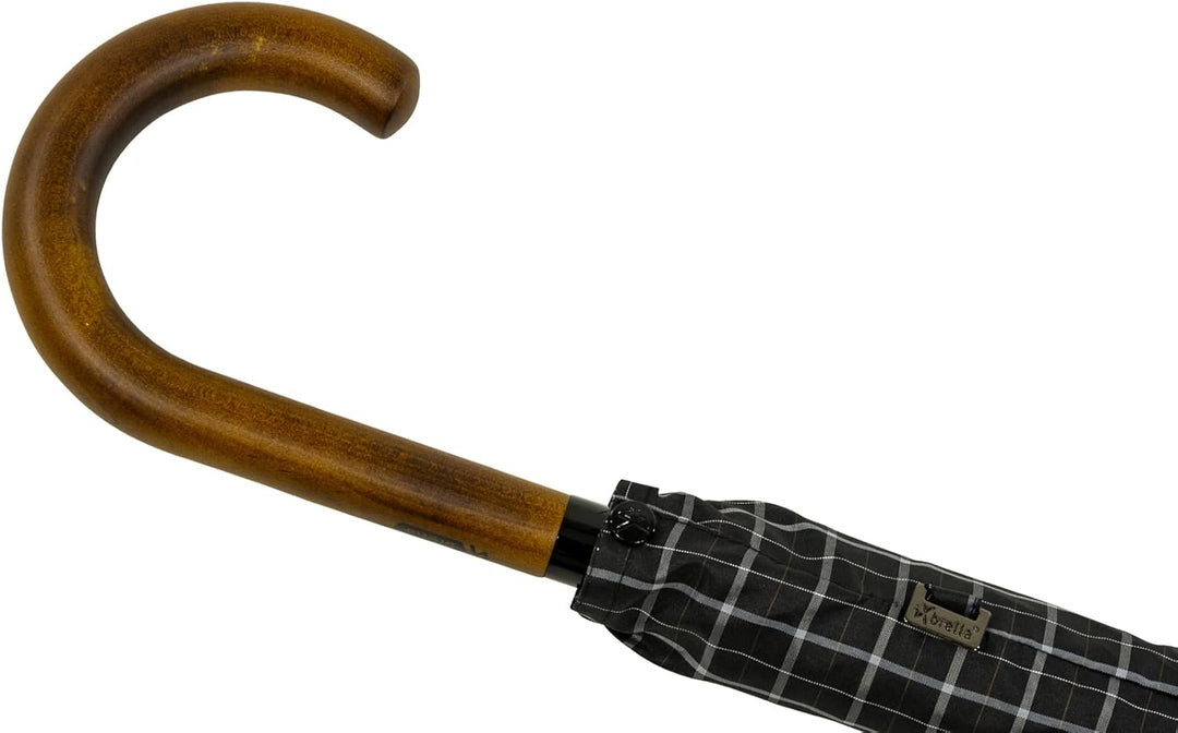 iX-brella Herren-Stockschirm Automatik mit Echtholz-Rundhakengriff - Karo schwarz Check Black, Check