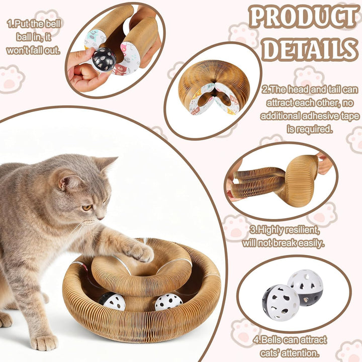 2 Pack Faltbares Katzenkratzbrett Spielzeug – Interaktives Akkordeon-Karton mit Glockenball, wendbar