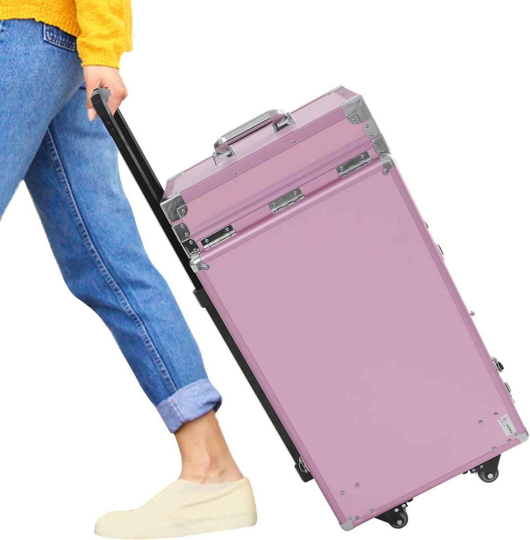 Kosmetikkoffer Trolley Faltbar Erweiterbar 2-Tisch&amp;4-Schublade mit Teleskopgriff Zahlenschloss Schmi