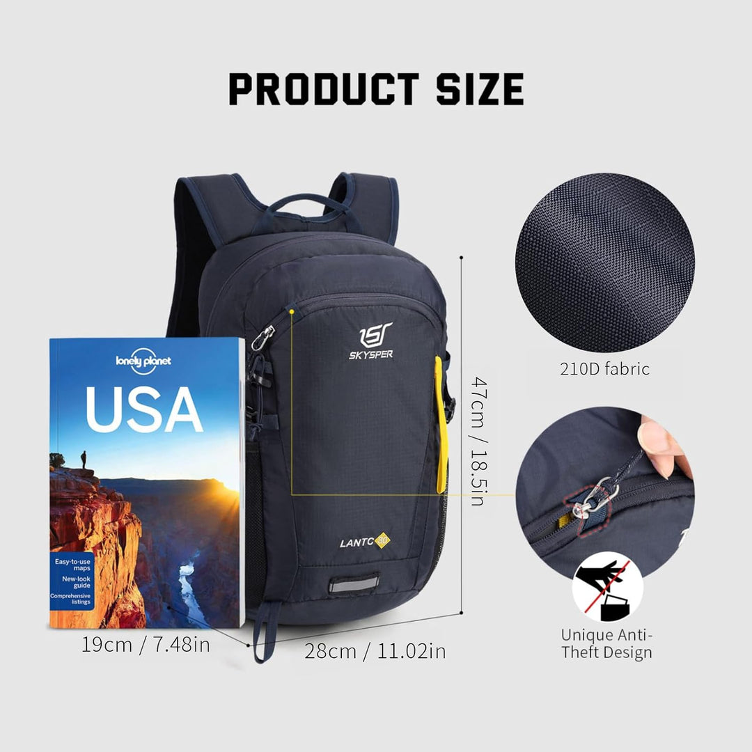 SKYSPER Leicht Wanderrucksack Klein Rucksack mit Rückenbelüftung Trekkingrucksack aus atmungsaktivem