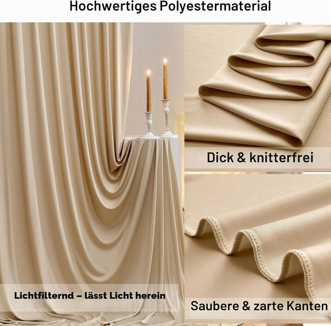 3×3 m Beige Hochzeit Hintergrund Vorhang, 2 Platten 1,5×3m Faltenfreie Seide Polyester Beige Fotowan