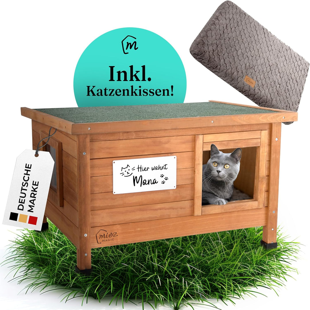 Katzenhaus Outdoor Winterfest isoliert - Robustes Katzenhaus für draussen aus Fichtenholz - Wasserdi