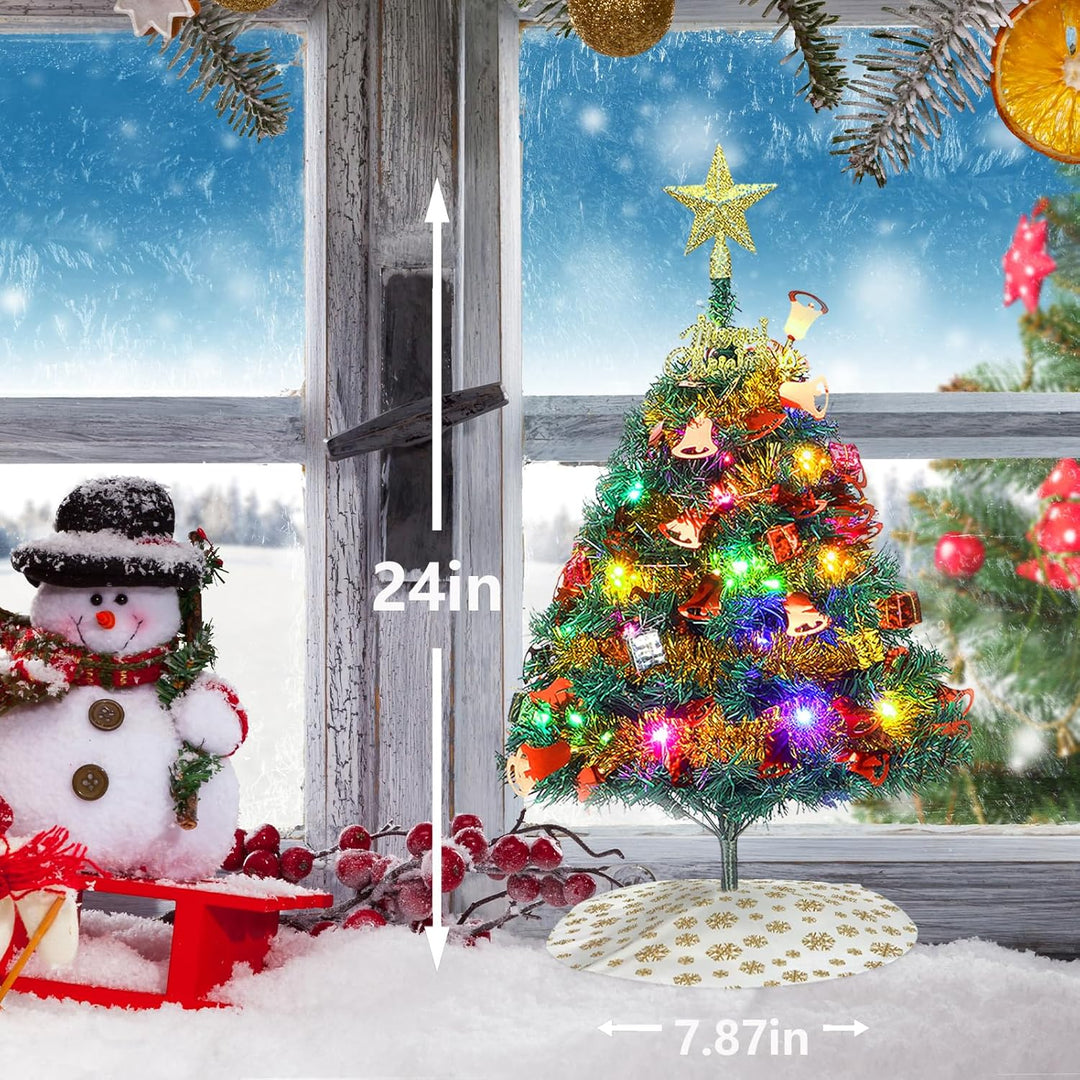 Mini Weihnachtsbaum, 24 "/60cm Tischplatte künstlicher Weihnachtsbaum mit Ornamenten & LED-String-Li