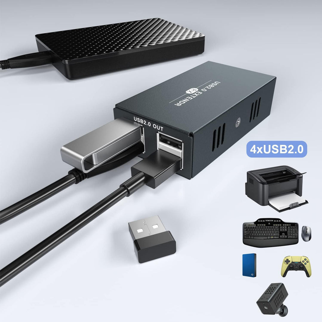 USB Extender 4 USB 2.0 Over Ethernet 50,3 m Cat5e/6/7 USB-Hub ohne Treiber für Webcam, Drucker, Tast