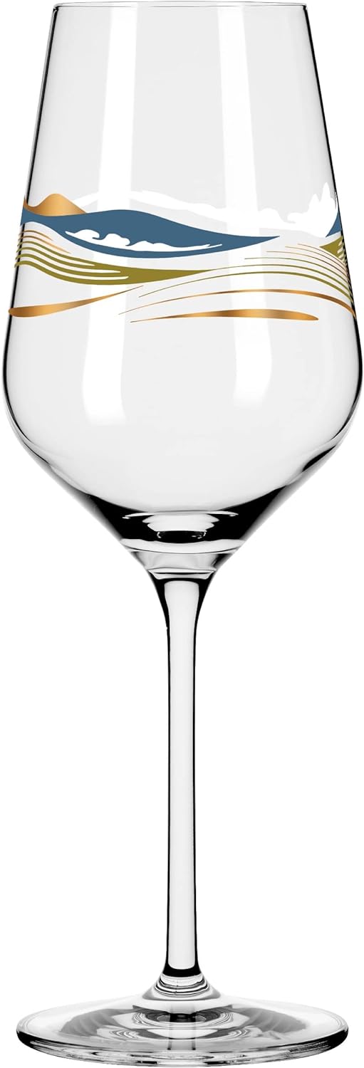 RITZENHOFF 3011007 Weissweinglas 300 ml - Serie Herzkristall Nr. 7 – mit Landschaftsmotiv in Roségol