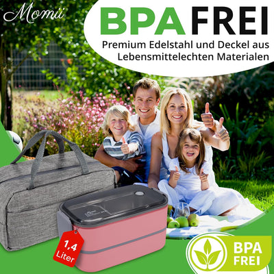 Premium Lunchbox Erwachsene und Kinder inkl. Tragetasche und Besteck Bento box Edelstahl Brotdose Ki