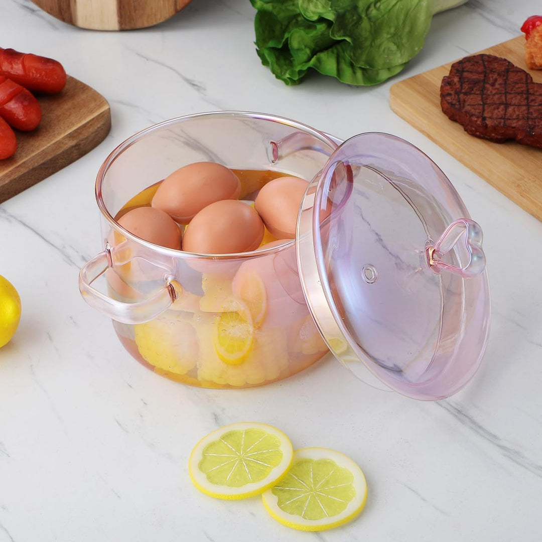 ERINGOGO Glas-Kochtopf Mit Deckel 1.5L Suppentopf Mit Doppelgriff Aus Hochwertigem Borosilikatglas F