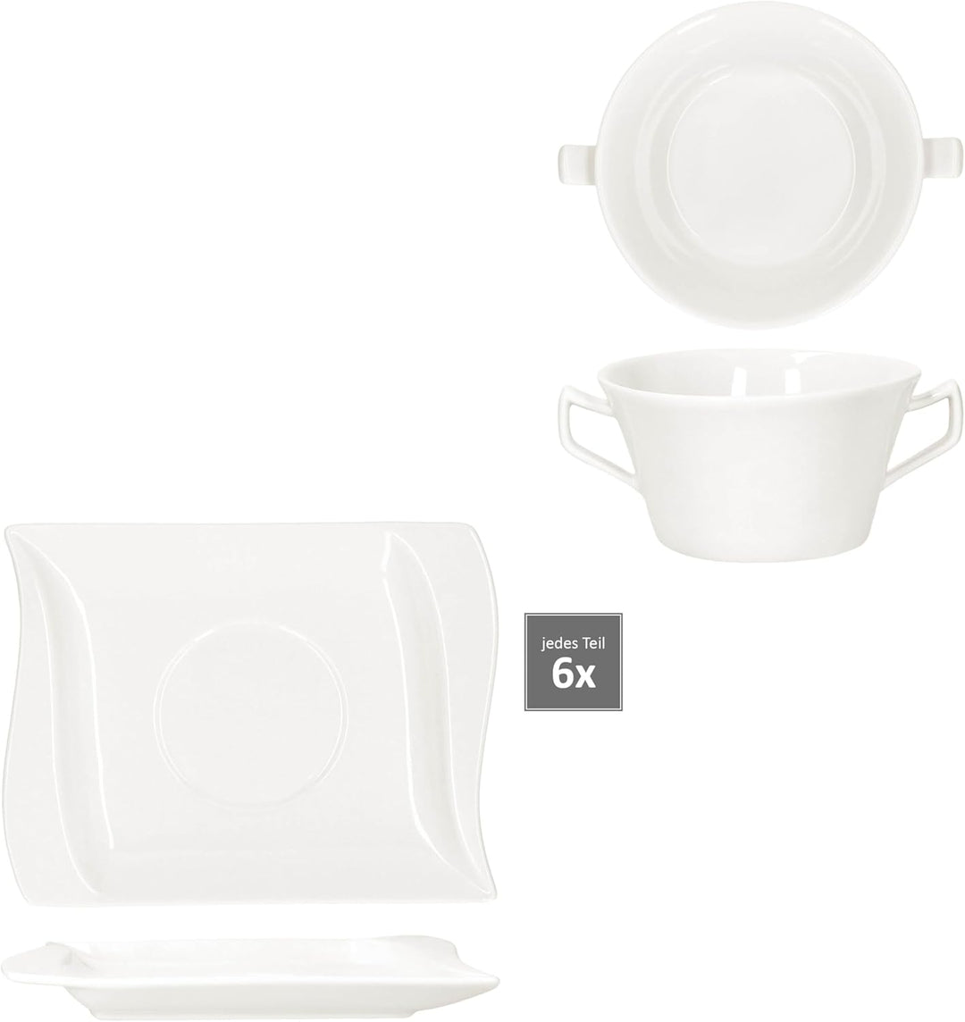 MamboCat 6er Set Ivory Suppentasse 200 ml mit Untertassen I elfenbeinweisse Porzellan-Suppenterrine