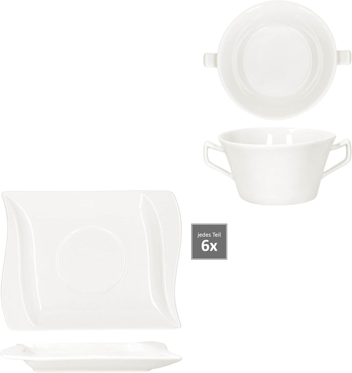 MamboCat 6er Set Ivory Suppentasse 200 ml mit Untertassen I elfenbeinweisse Porzellan-Suppenterrine