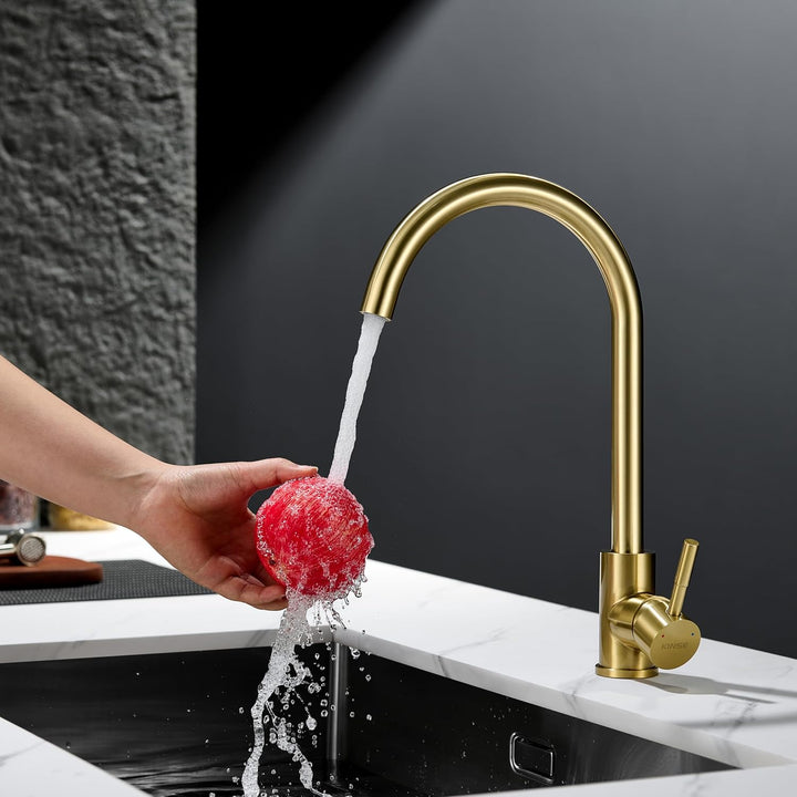 KINSE Einhebel Küchenarmatur Edelstahl | 360° Schwenkbar Spültischarmatur | Hochdruck Wasserhahn Küc