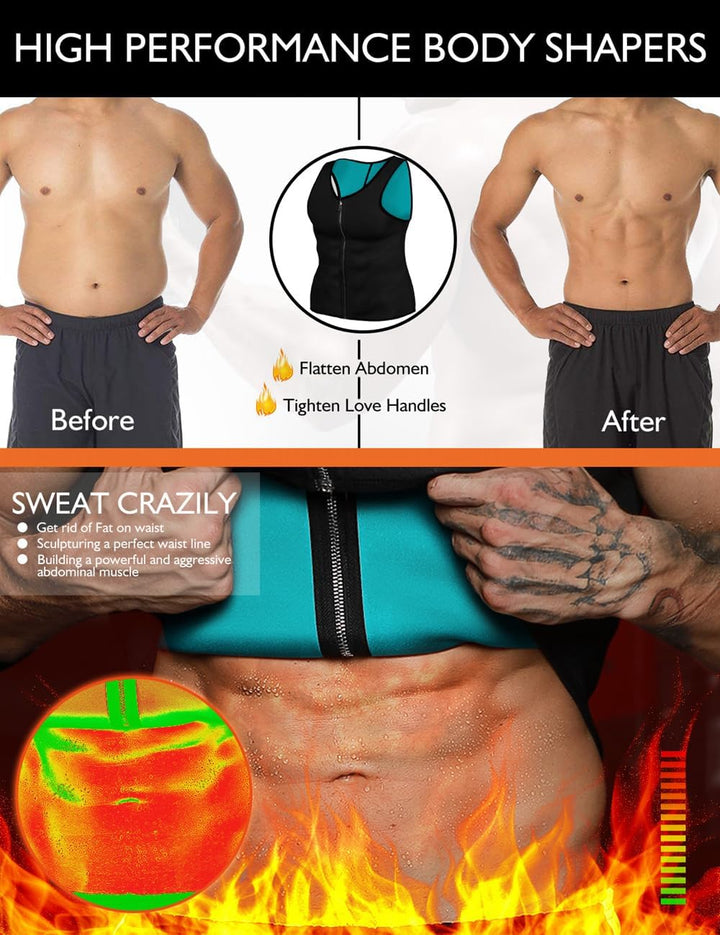 Sportliche Saunaweste für Herren, Fitness-Top, Kompression, Schweissabnahme, aus Neopren, mit Reissv
