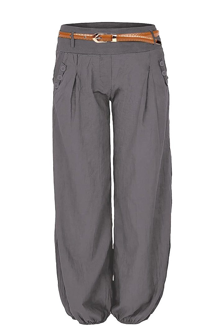 Damen Haremshose Elegant Winter Pumphose Lange Leinen Hose mit Gürtel Aladin Pants,1 Hosen+1 Gürtel,