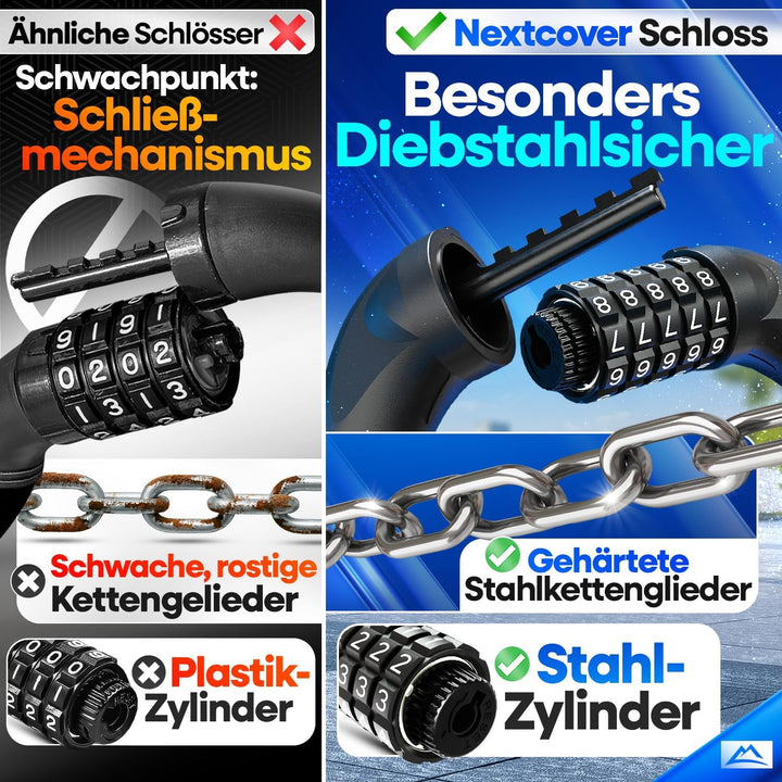 NEXTCOVER® Fahrradschloss LockOne mit Zahlencode I - [SAFESECURE] Zahlenschloss hohe Sicherheit Fahr