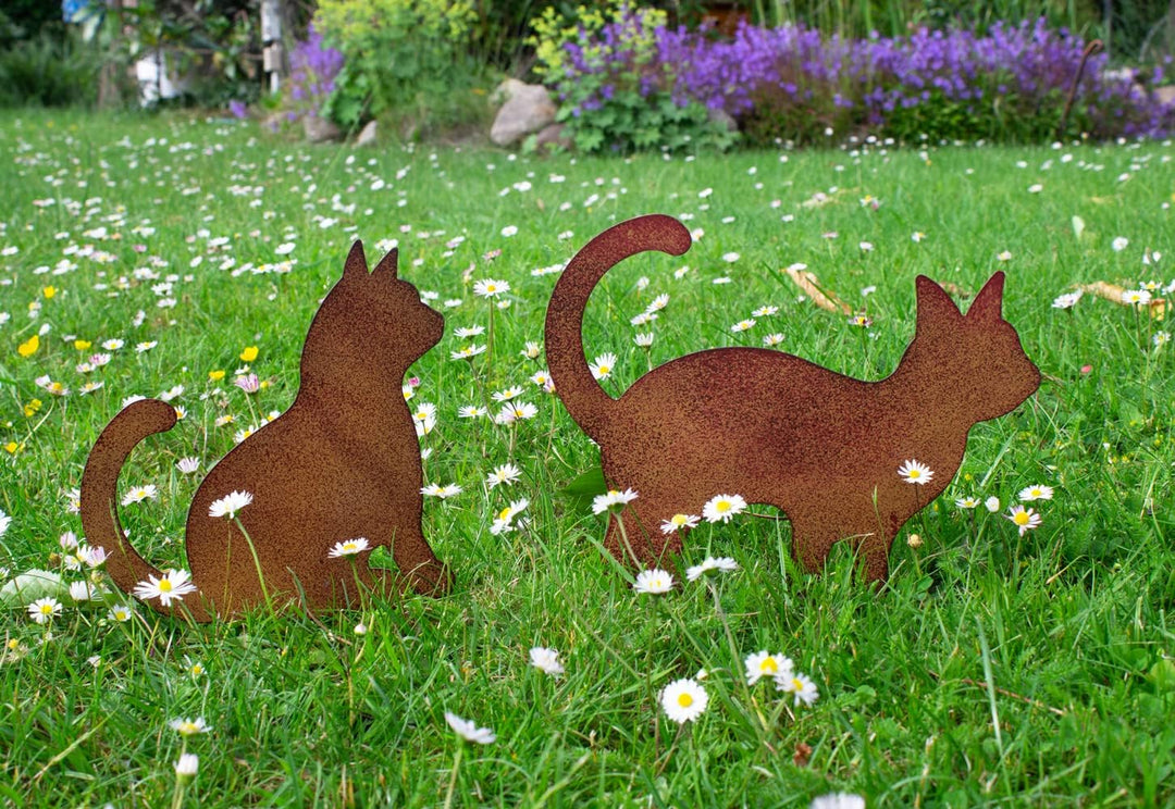 Metall Stecker Katzen Rost-Optik Rasenstecker Gartenstecker 2er Set