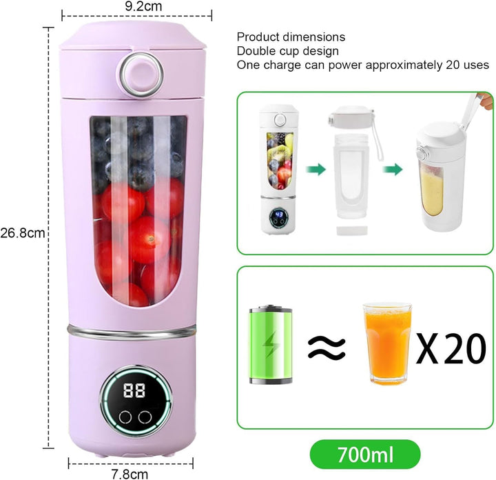 Smoothie Maker to Go, 700ml Tragbarer Mixer, Portable Blender mit 12-Klingen Edelstahl, Mini Mixer f