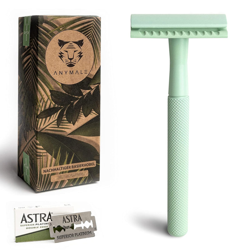 ANYMALE® Rasierhobel Mint Edition - inklusive 5 ASTRA Klingen - Zero Waste Rasierer für Damen und He